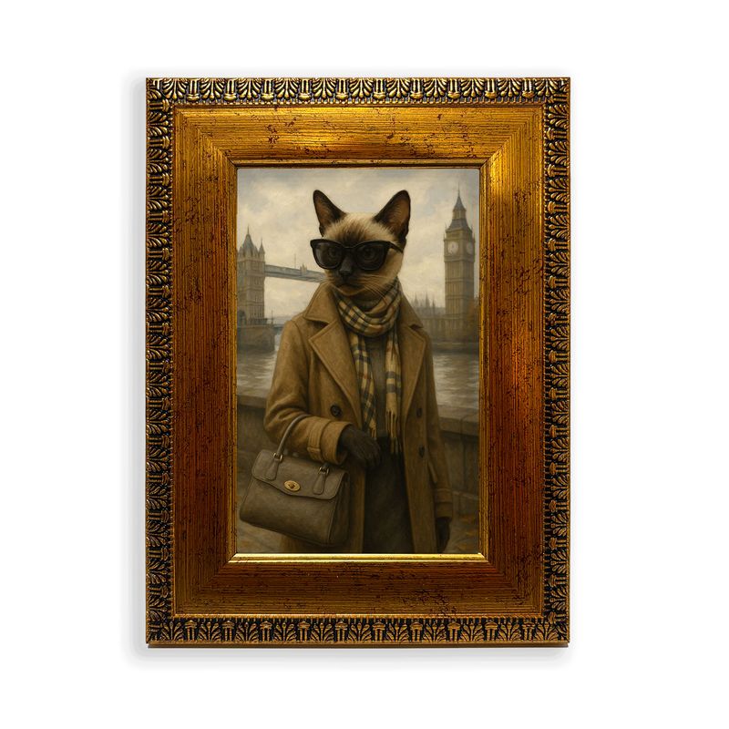 GENERICO - Cuadro gata elegante en londres con bufanda 10x15 cm