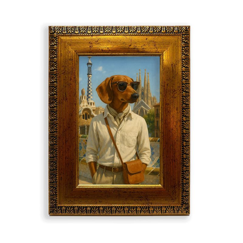 GENERICO - Cuadro dachshund en barcelona con look veraniego 10x15 cm