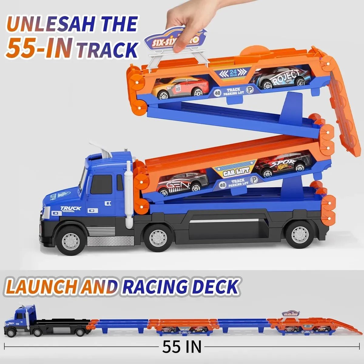 GENERICO - Camion Transportador remolque Six six zero incluye 8 Autos