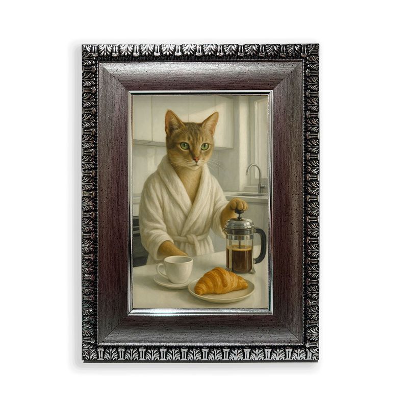 GENERICO - Cuadro gato gourmet sirviendo café matutino 10x15 cm