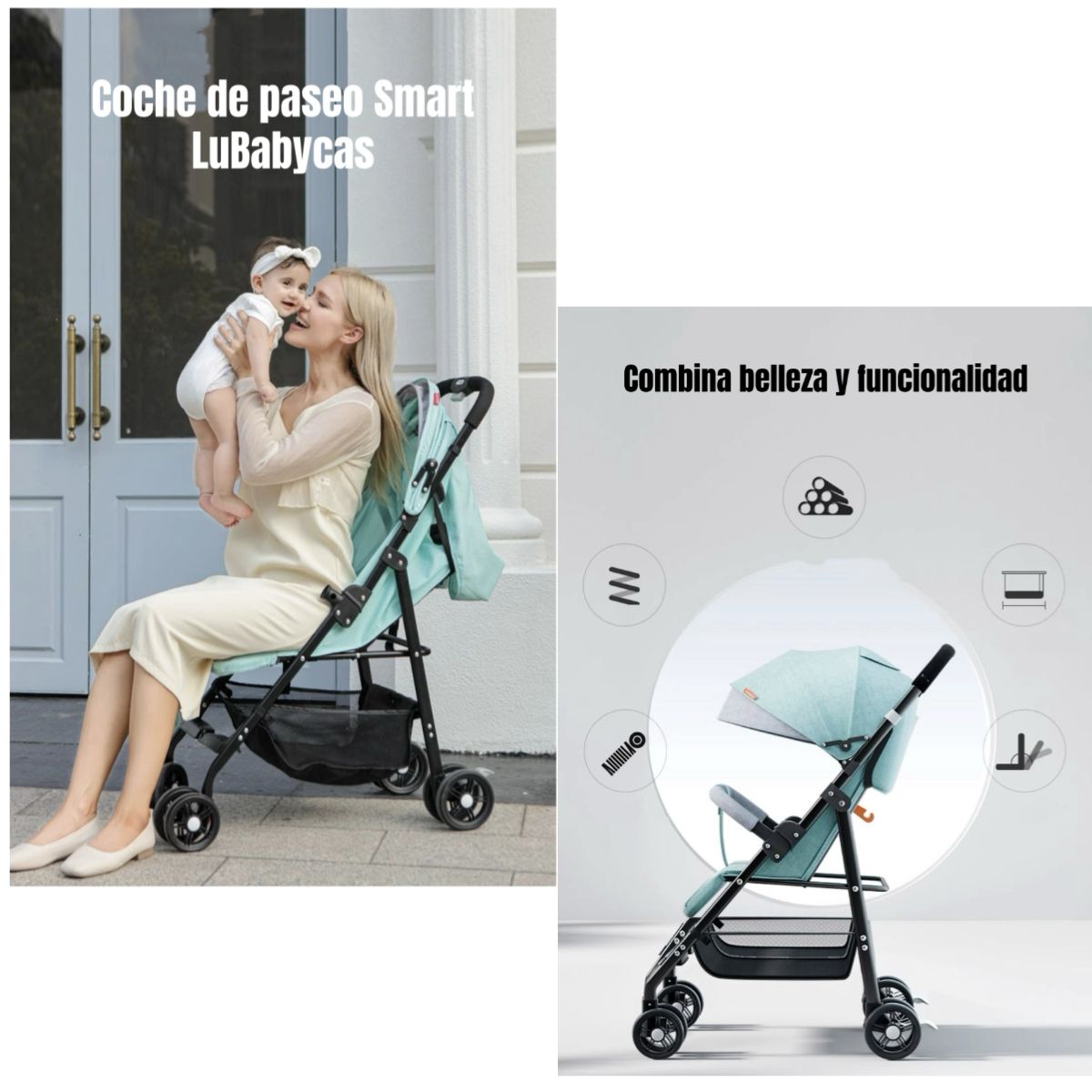 LUBABYCAS - Coche bebé de paseo Reclinable Liviano Smart Rosado Lubabycas