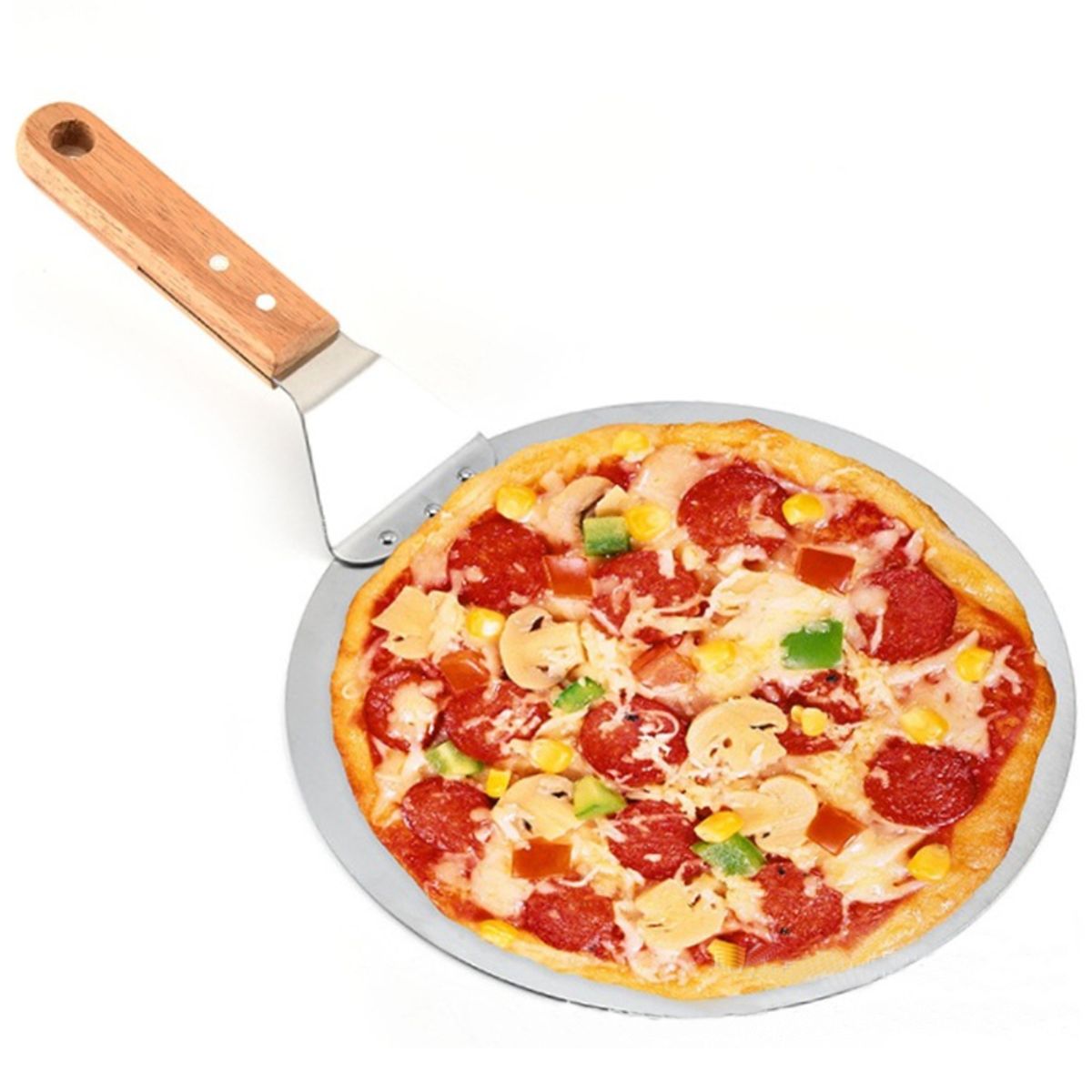 ATURE - Pala De Pizza Redonda 30 Cm Acero Inox Con Mango De Madera