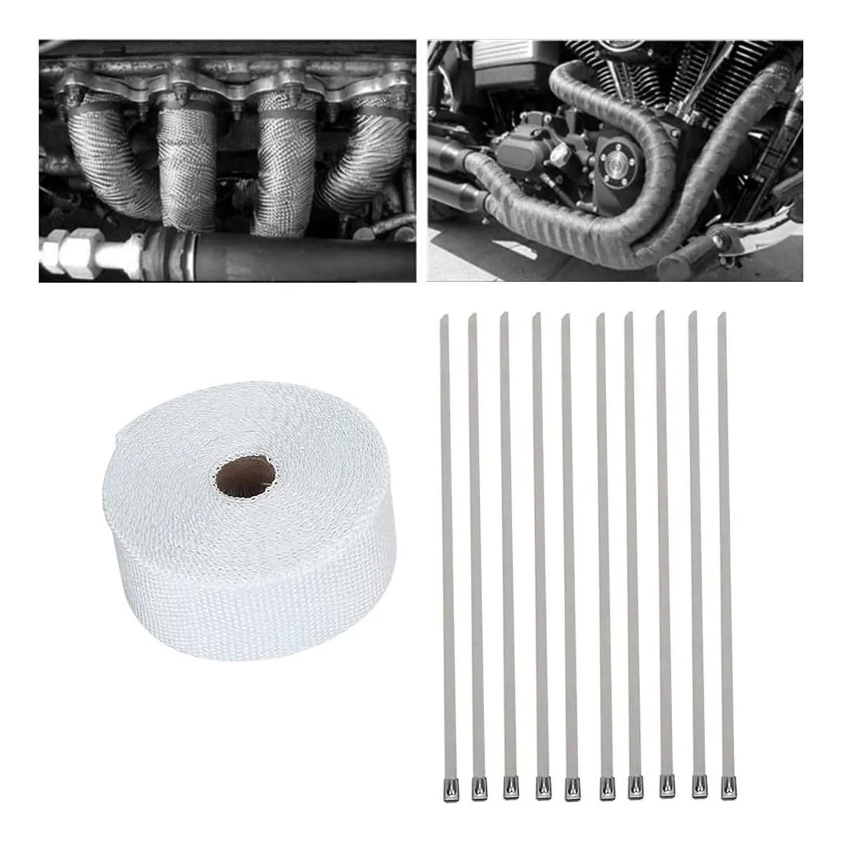 GENERICO - 10m Cintas De Tubos De Escape Para Motocicleta Con 4 Bridas