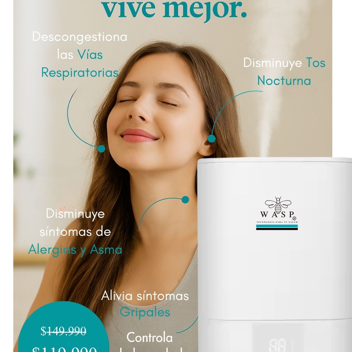 WASP - Humidificador Versa Smart Wasp 6 Lts Wifi + Difusor + Uvc