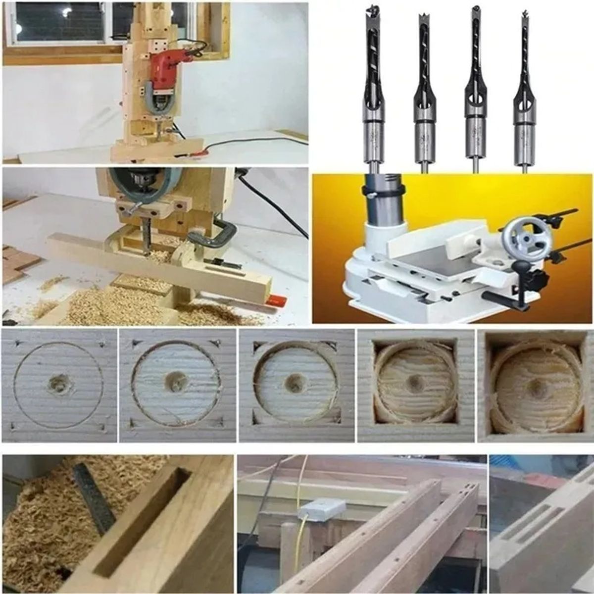 GENERICO - Set 4 Brocas Cuadrada Cincel Mortaja Formón