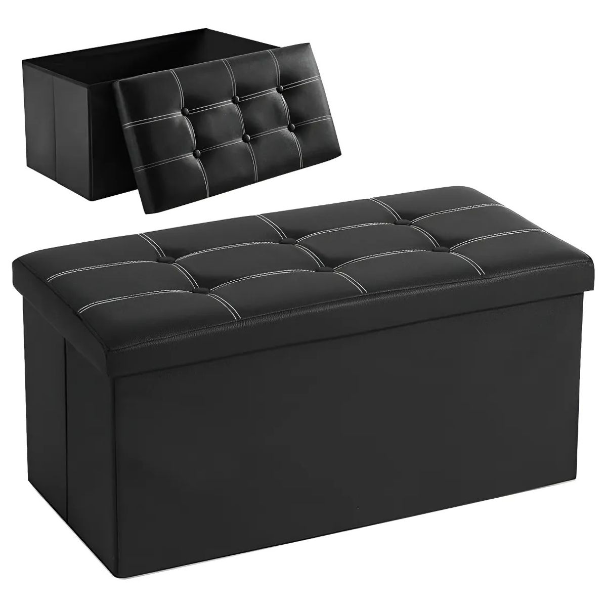 EVERSO - Banqueta Baul Puff Sillon Organizador Plegable 76x38cm Negro