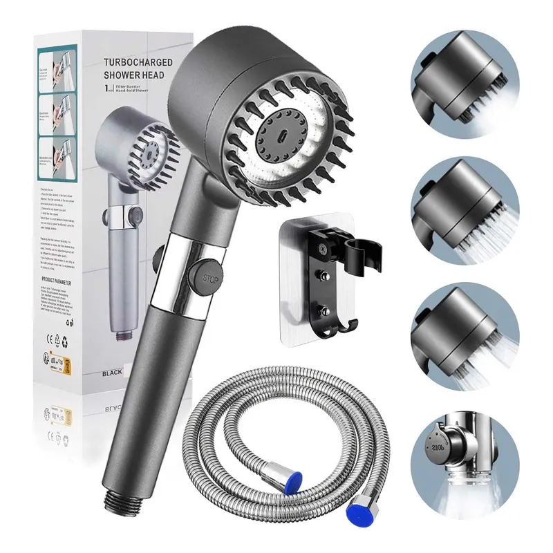 EVERSO - Kit Cabezal Para Ducha Telefono Alta Presion +manguera 15m Gris Mate