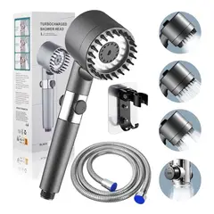 EVERSO - Kit Cabezal Para Ducha Telefono Alta Presion +manguera 15m Gris Mate