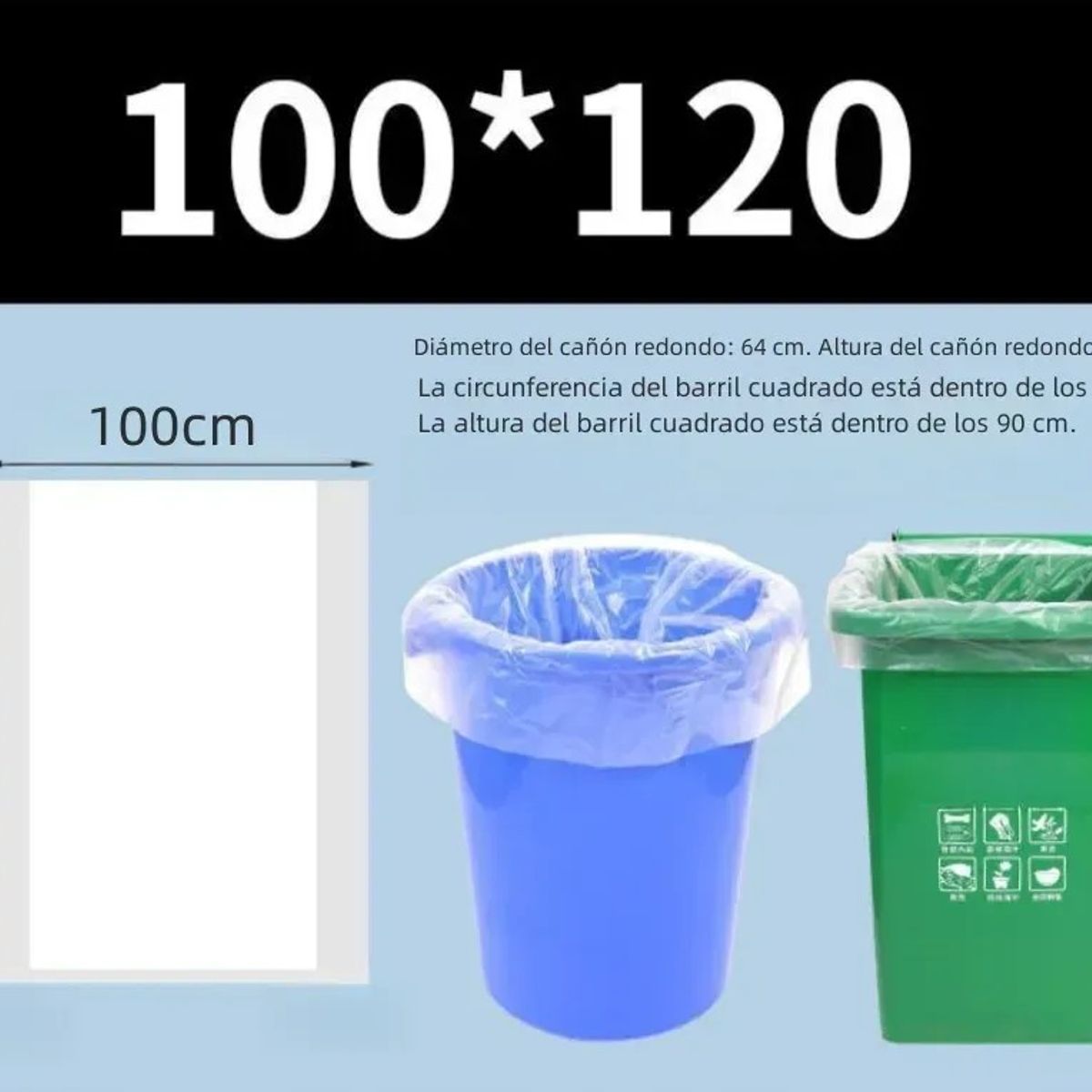 KUANGYE - Bolsas Basura Transparente Carga Pesada, 120x100cm, 20 Unid.