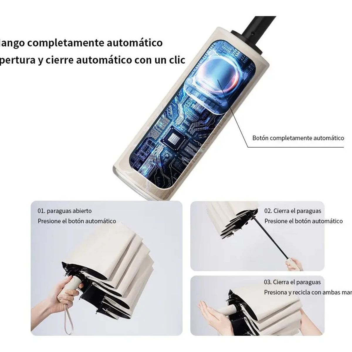 KUANGYE - Paraguas Plegable Automático Anti-vendaval 12huesos Grande
