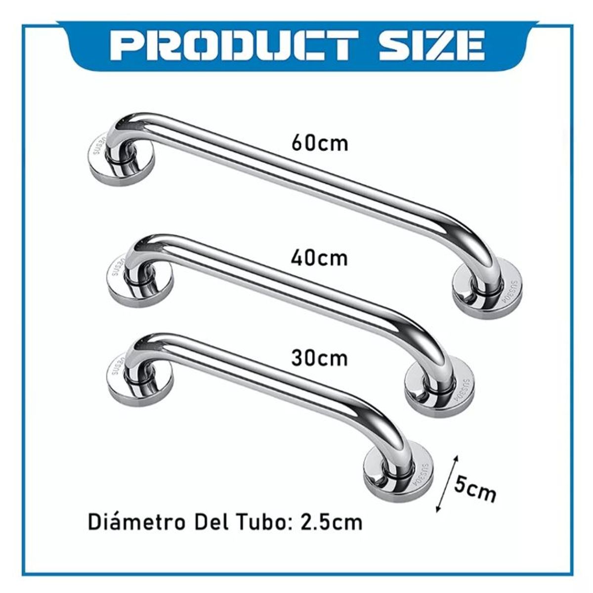 GENERICO - Pack De 3 Manillas (barra) Seguridad Baño Ducha Pasa Manos