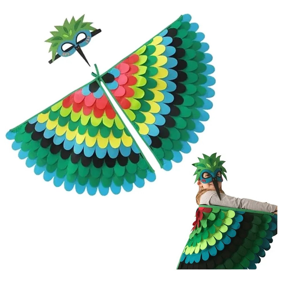 KUANGYE - Disfraz Infantil Cosplay Pajaro Ave Verde Niños Juegos Rol