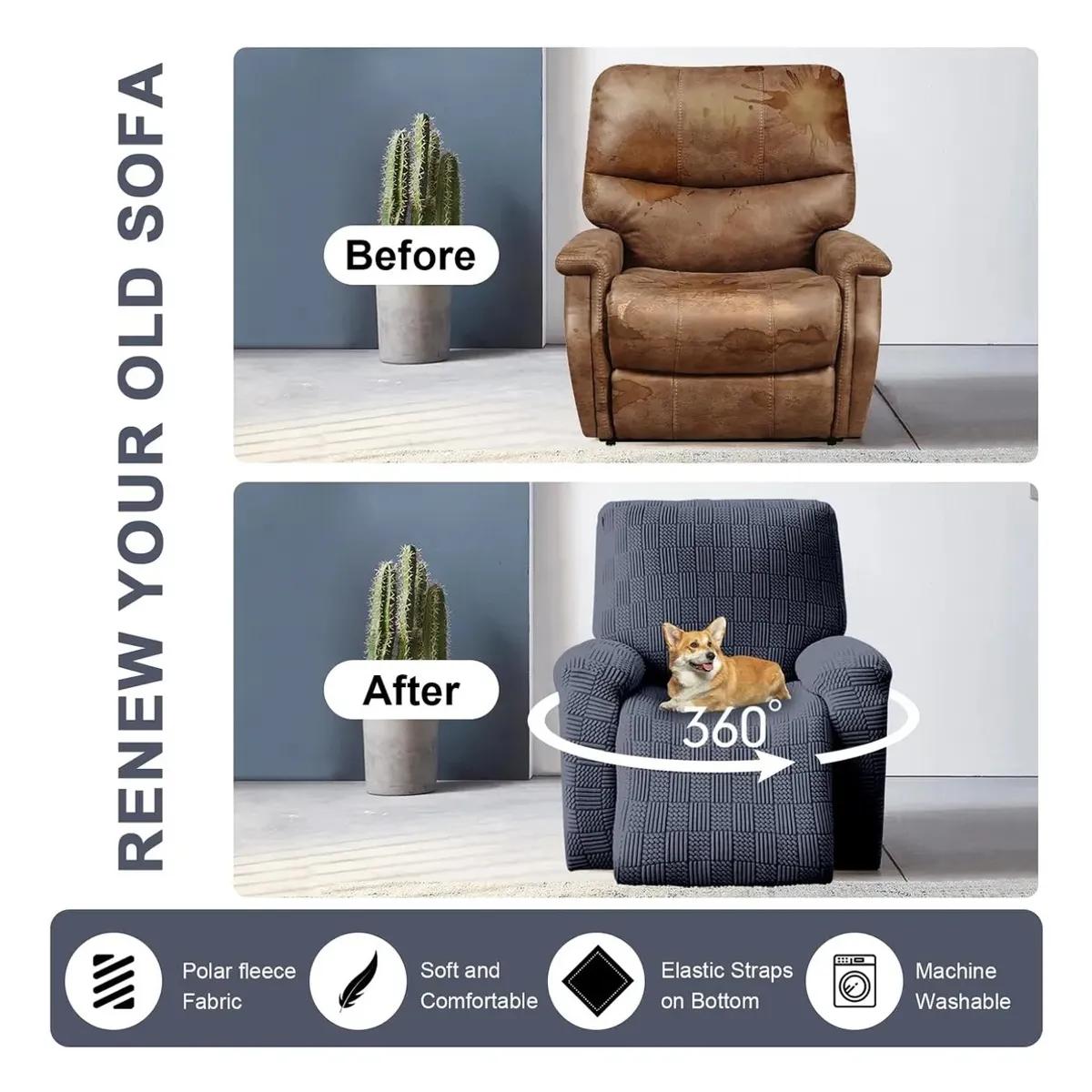 EVERSO - Funda Cobertor Cubre Sofá Protector Reversible 1 Cuerpos Gris