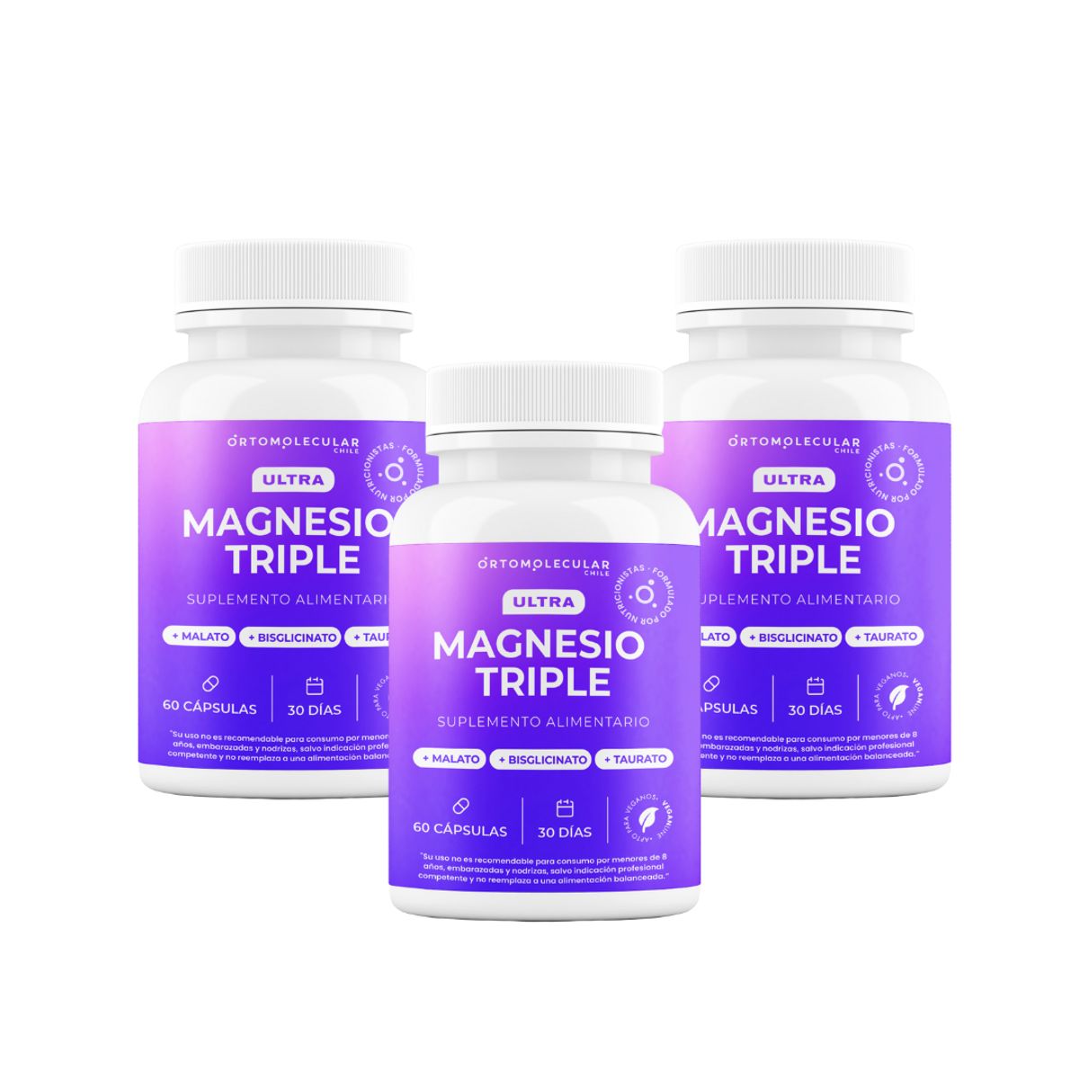 ORTOMOLECULAR - Pack x 3 Ultra Magnesio Triple 60 Capsulas Ortomolecular