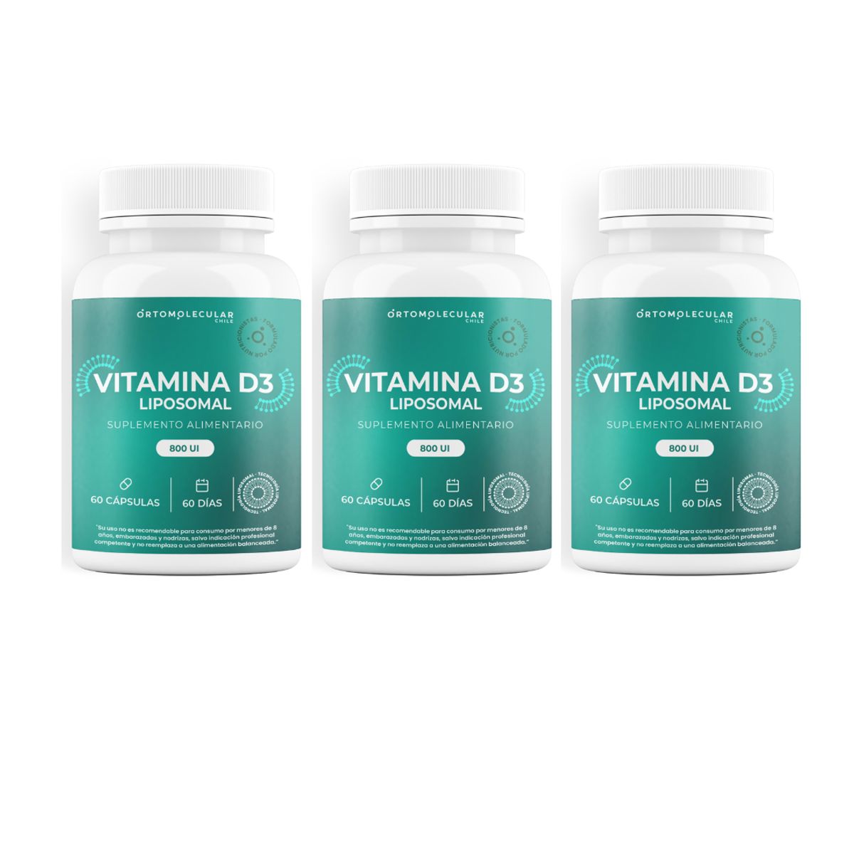 ORTOMOLECULAR - Pack x 3 Vitamina D3 Liposomal 800UI 60 Capsulas Ortomolecular