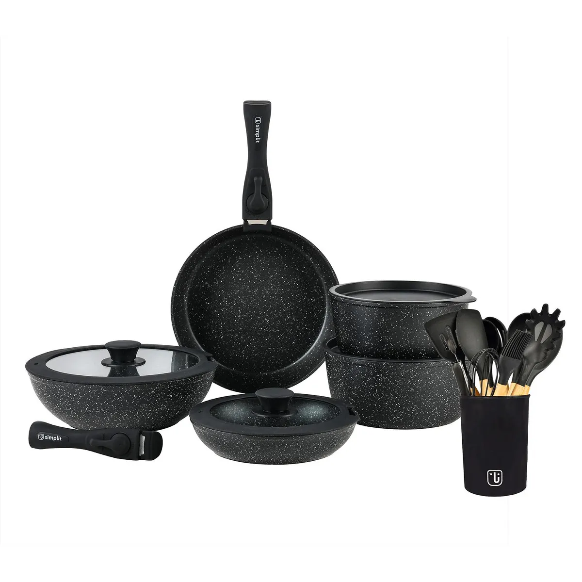 SIMPLIT - Batería Cocina Oxford + Set 12 Utensilios Negro Simplit