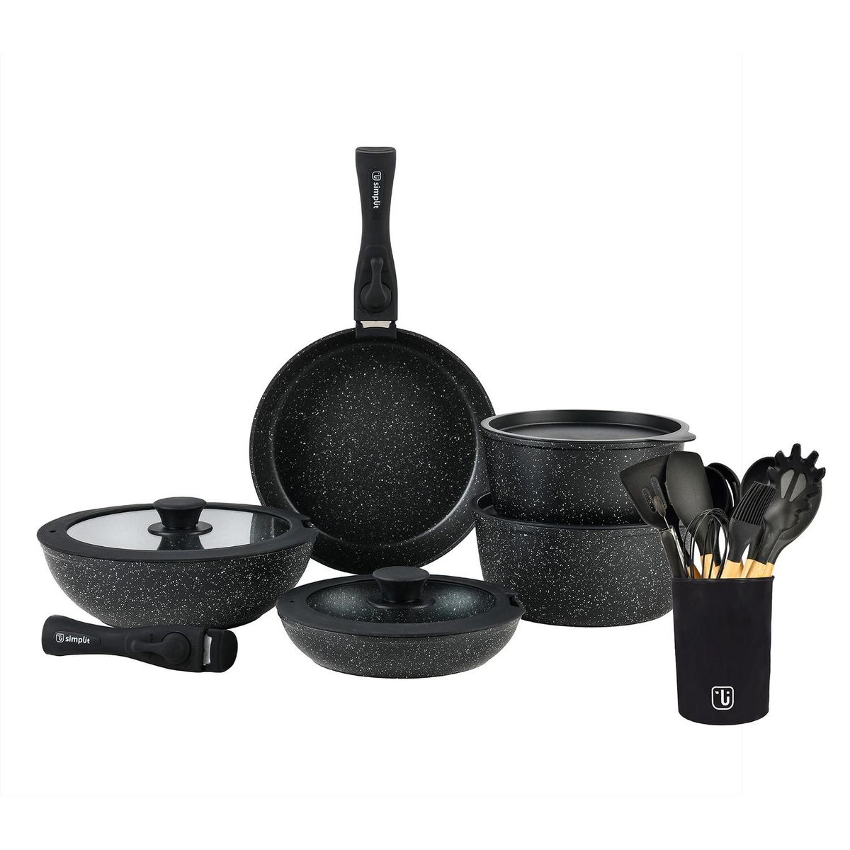 SIMPLIT - Batería Cocina Oxford + Set 12 Utensilios Negro Simplit