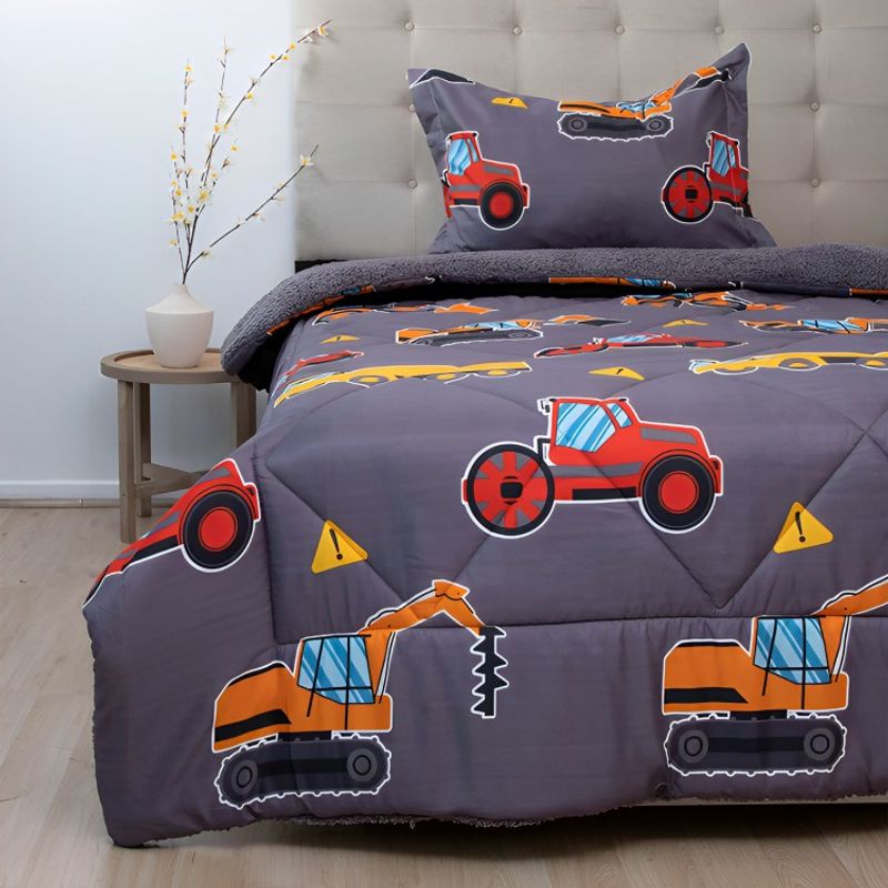 DORAL - Plumón Estampado Deluxe Sherpa Kids 15 Plazas  Tractores  Doral  170x 240 cm