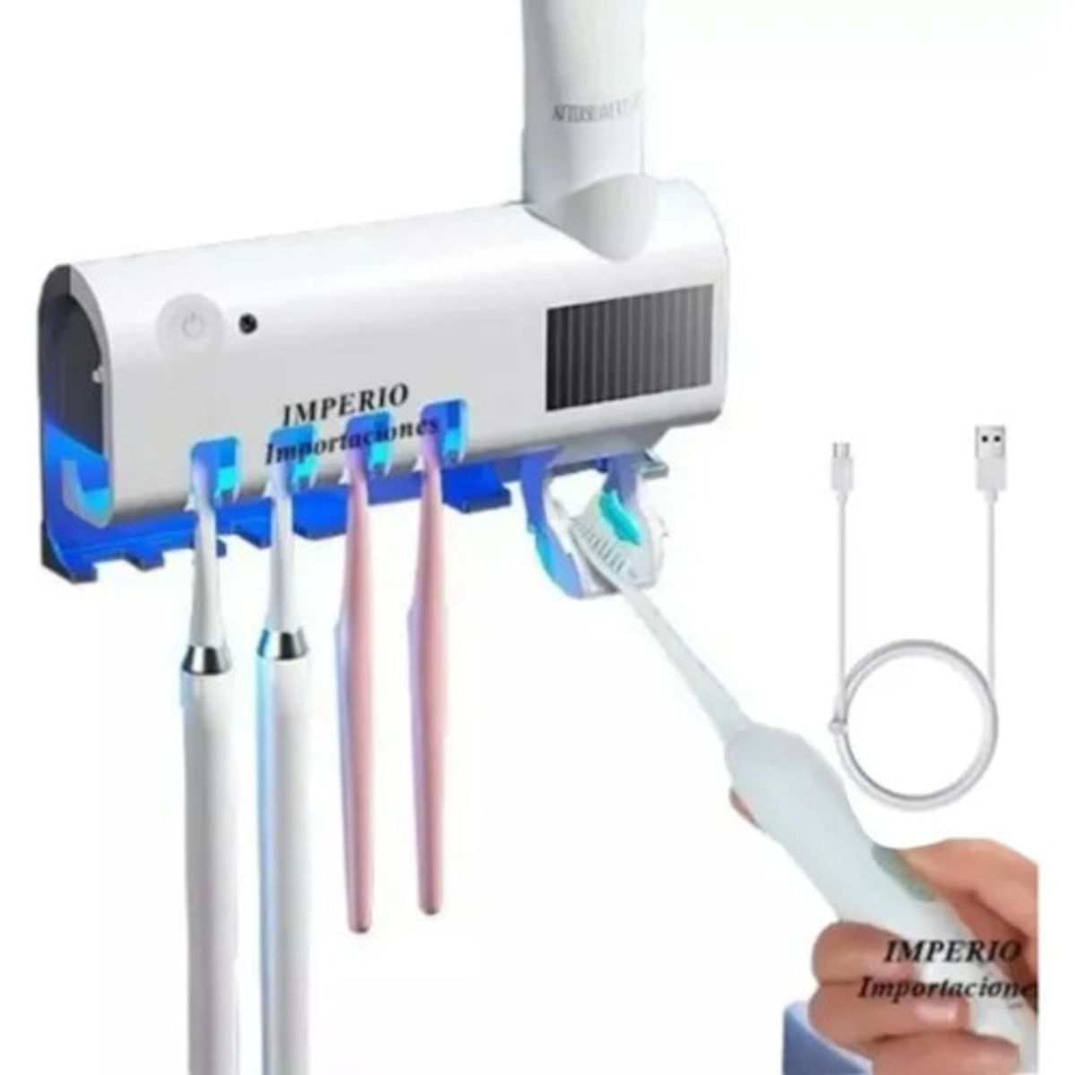 GENERICO - Dispensador Pasta Dental Porta Cepillos Con Esterilizador Recargable