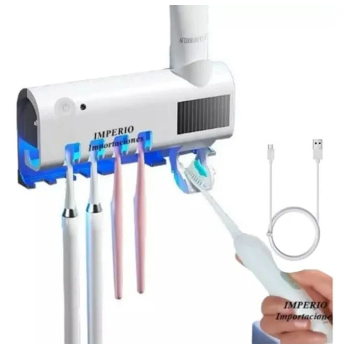 GENERICO - Dispensador Pasta Dental Porta Cepillos Con Esterilizador Recargable