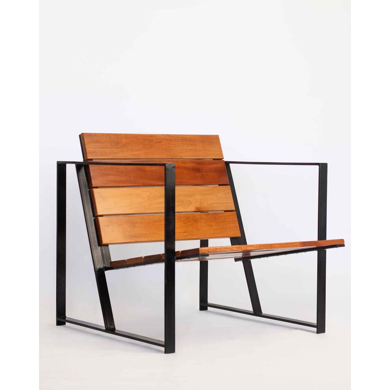 GENERICO - Silla Exterior Madera Roble Y Metal Negro Estilo Industrial