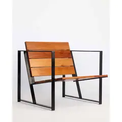 GENERICO - Silla Exterior Madera Roble Y Metal Negro Estilo Industrial