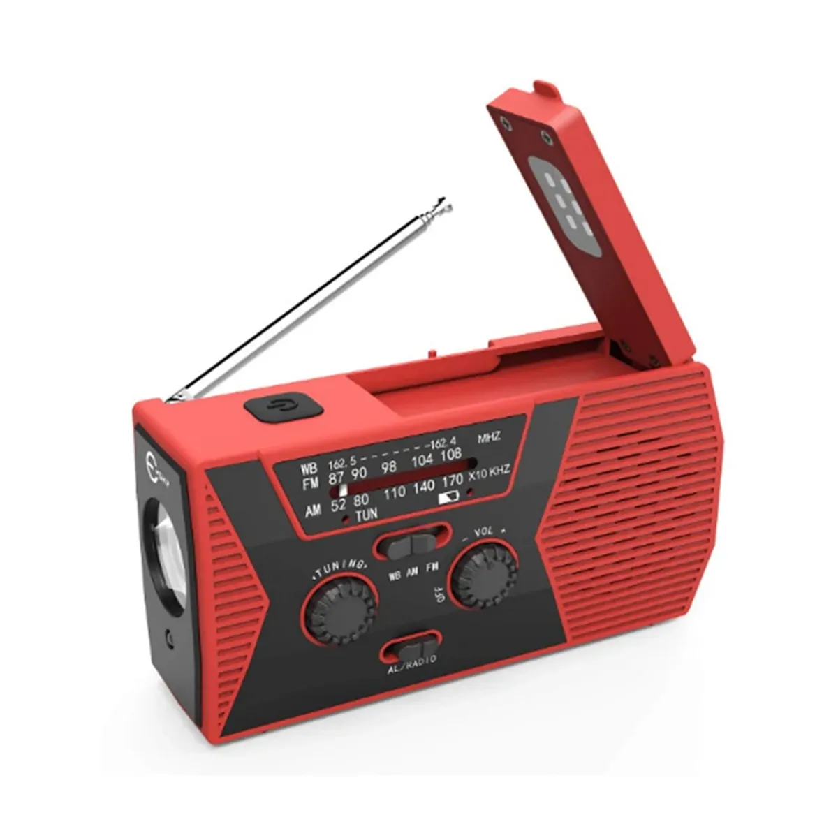IMPOPLANET - RADIO DE EMERGENCIA SOLAR PORTATIL RECARGABLE 2000 mAH ROJO