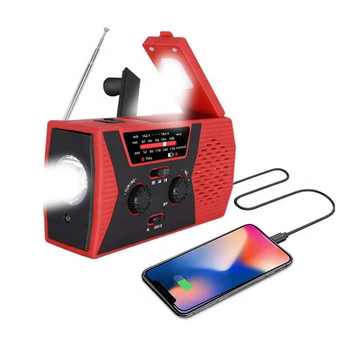IMPOPLANET - RADIO DE EMERGENCIA SOLAR PORTATIL RECARGABLE 2000 mAH ROJO