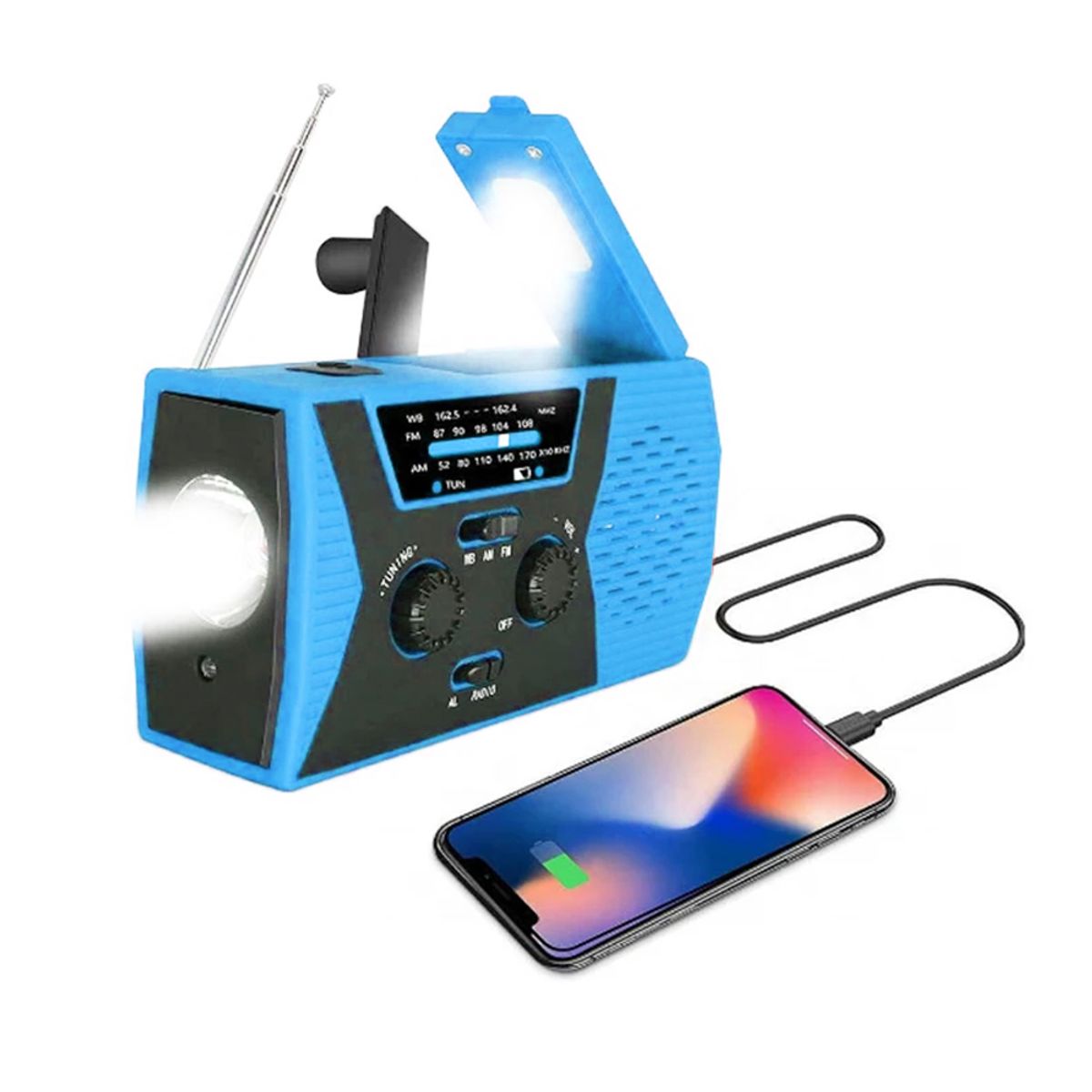 IMPOPLANET - RADIO DE EMERGENCIA SOLAR PORTATIL RECARGABLE 2000 mAH CELESTE