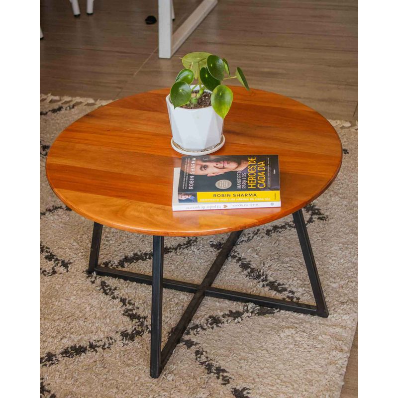 GENERICO - Mesa De Centro Circular Roble Metal 70 Cm Estilo Industrial