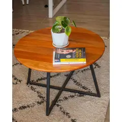 GENERICO - Mesa De Centro Circular Roble Metal 70 Cm Estilo Industrial