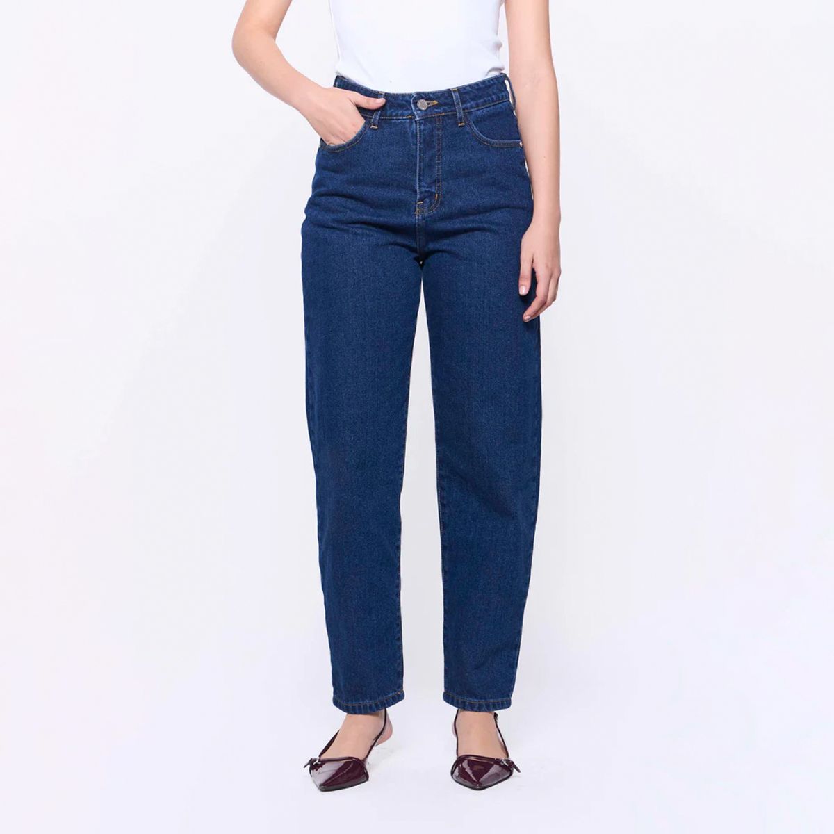 AMEN LEATHER - Jeans Ema Barrel Azul