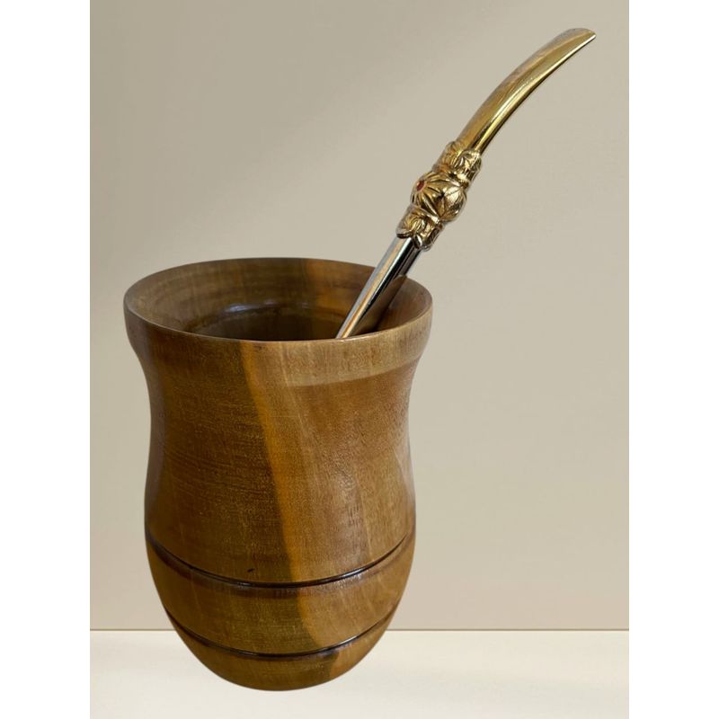 GENERICO - Mate De Madera Palo Santo Taza 100ml Con Bombilla