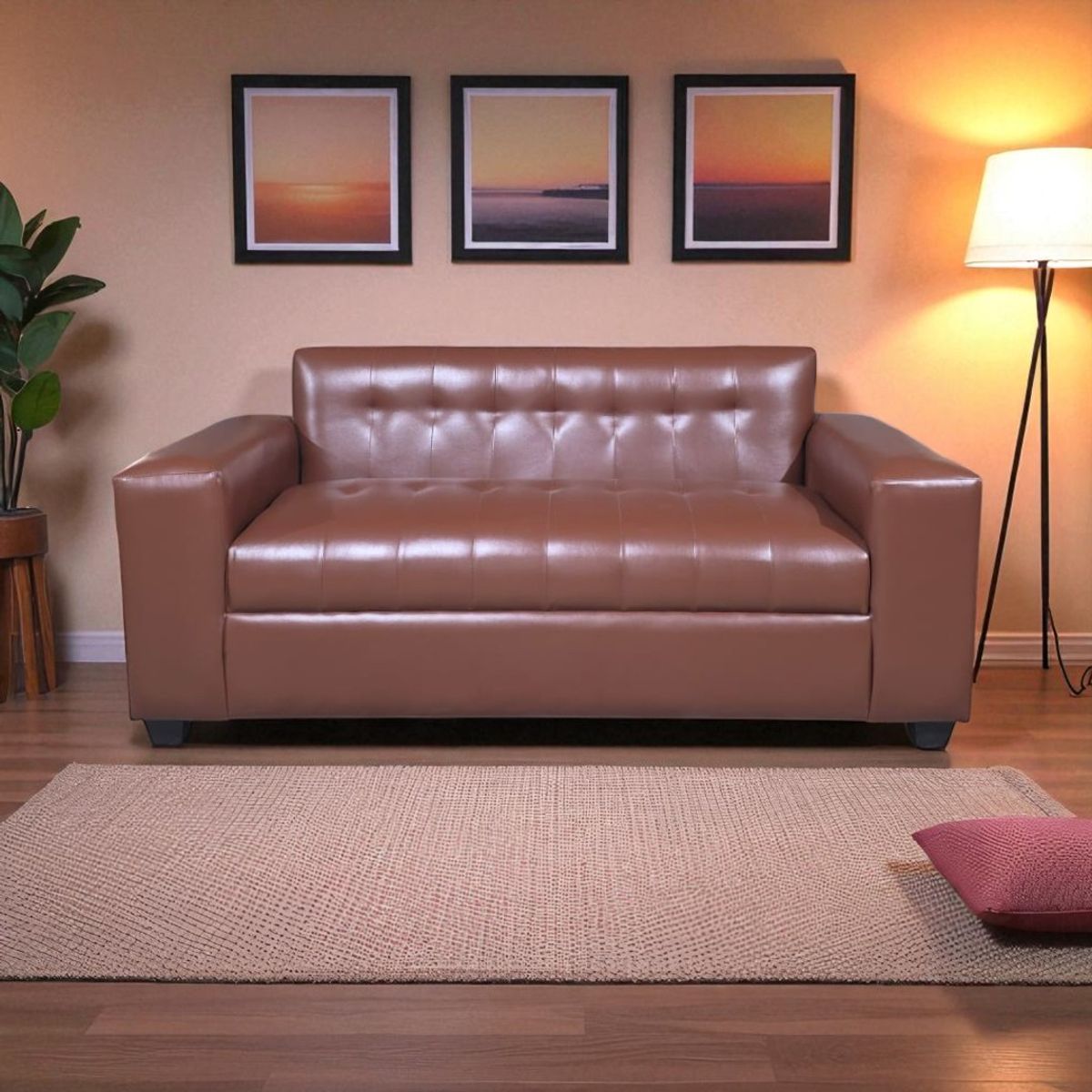 DISEÑOS VALESTRINI - SOFA TRES CUERPOS ECOCUERO CAFE