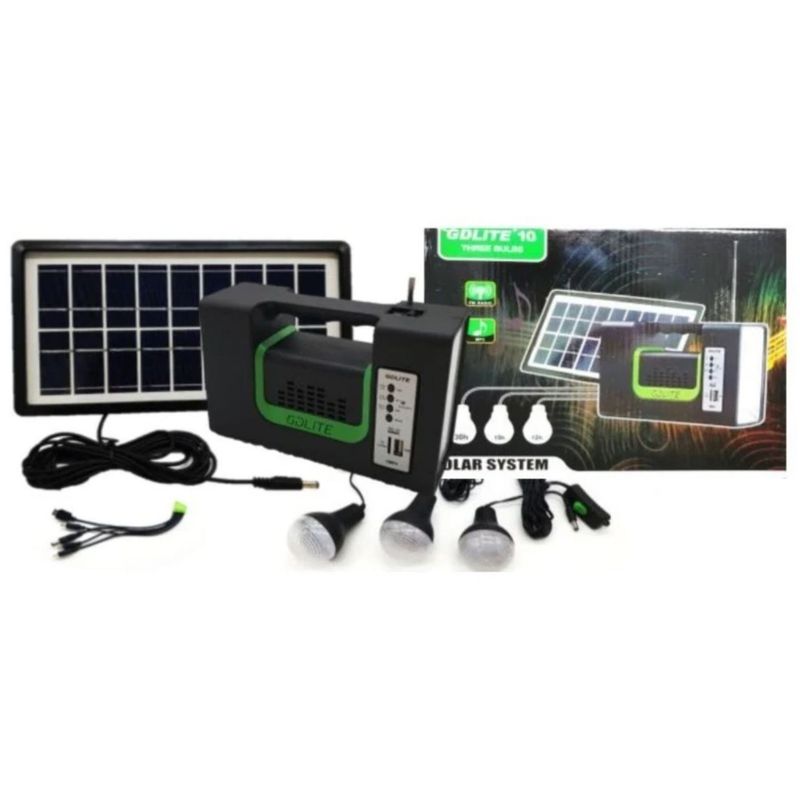 GENERICO - Kit Solar GDLITE 10 con 3 Bombillos LED + Radio + Panel Solar Portátil 9V