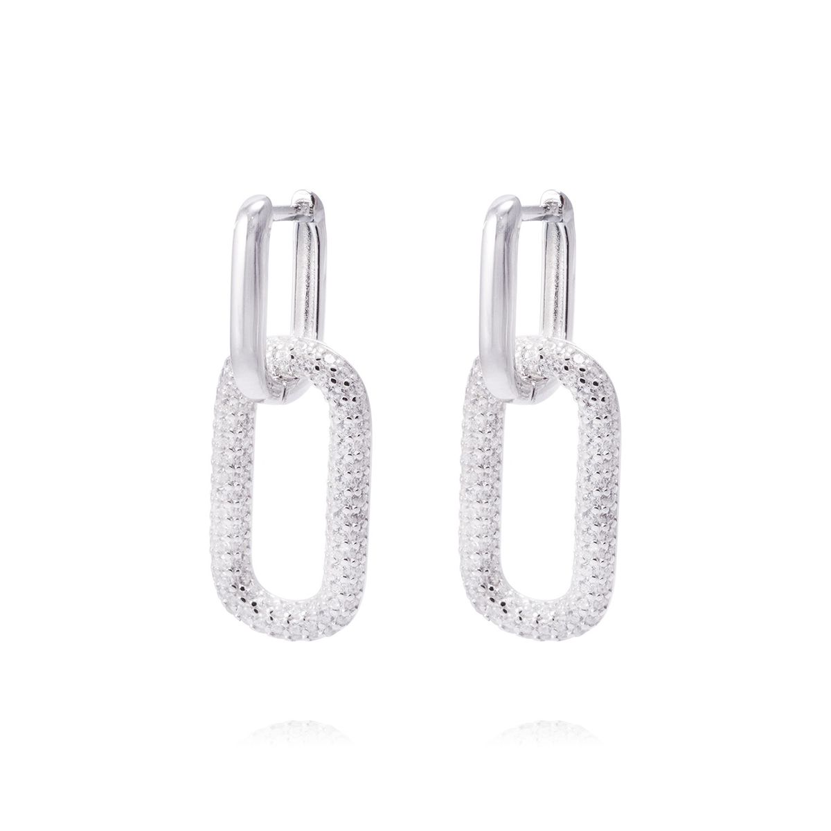 JB JOYAS BARON - Aros de Plata Esterlina Diseño Rectangular Link Circón