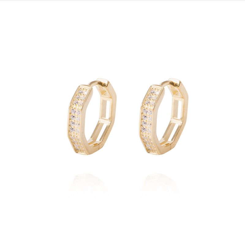 JB JOYAS BARON - Aros Revestido en Oro 18kt Argollas Circonita Rectangular
