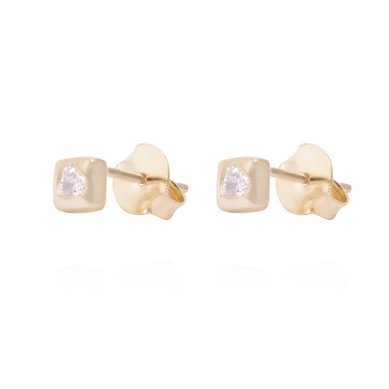 JB JOYAS BARON - Aros Revestido en Oro 18kt Cuadrado Corazón Con Circonita