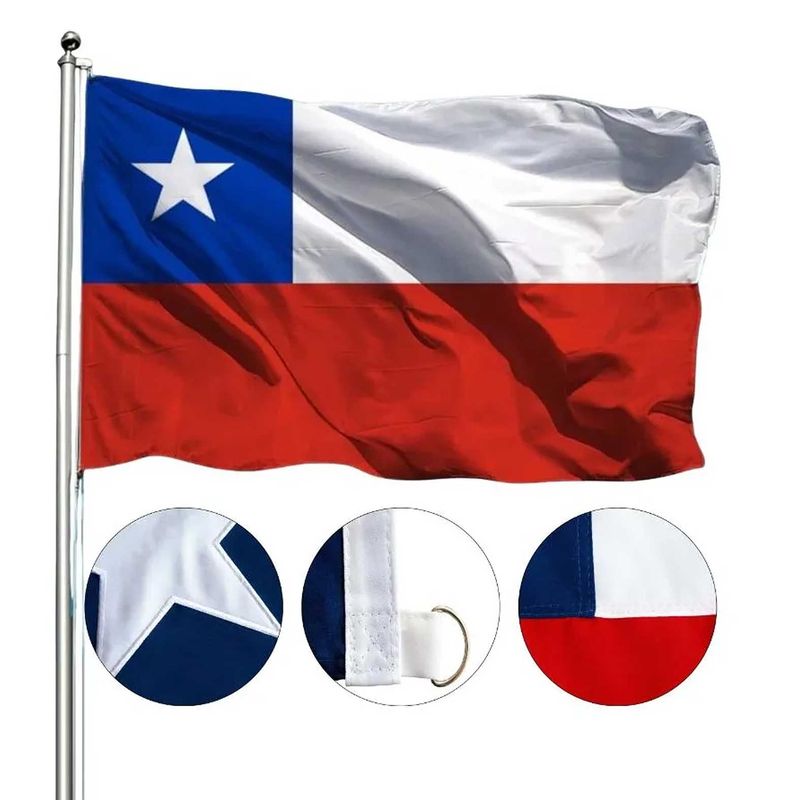 GENERICO - Bandera Chilena 120x180cm Genero Tela Estrella Bordada