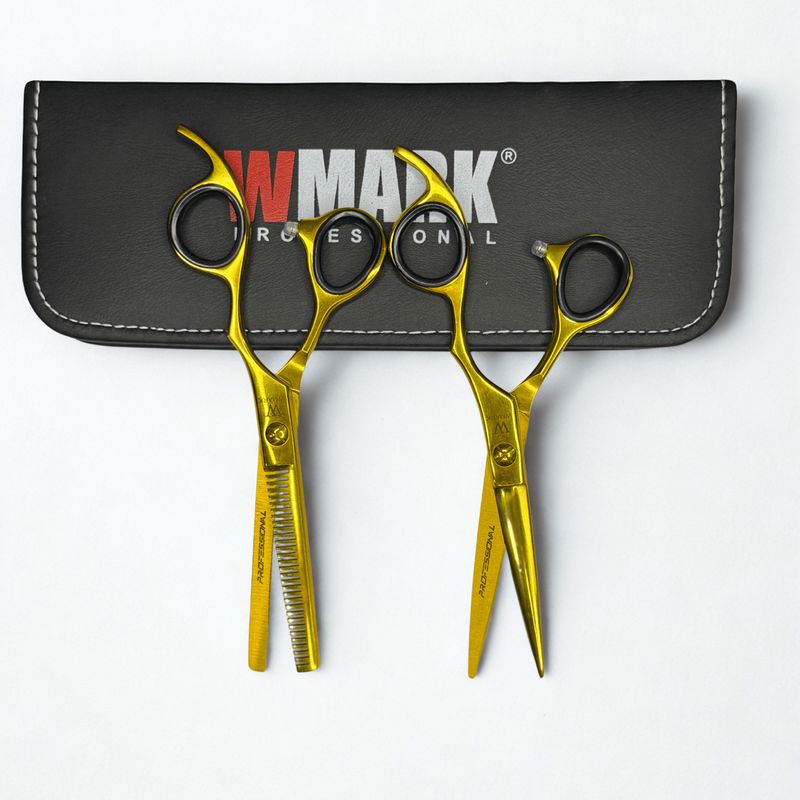 WMARK - Tijera Peluqueria Wmark Profesional Corte Filo Navaja Y Esculpidora 6 Pulgada Gold