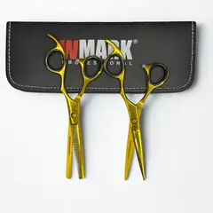 WMARK - Tijera Peluqueria Pro Corte Filo Navaja Y Esculpidora 6 Gold