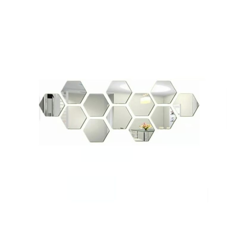 GENERICO - Pack de 12 espejos adhesivos en acrílico hexagonales decorativos
