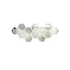 GENERICO - Pack de 12 espejos adhesivos en acrílico hexagonales decorativos