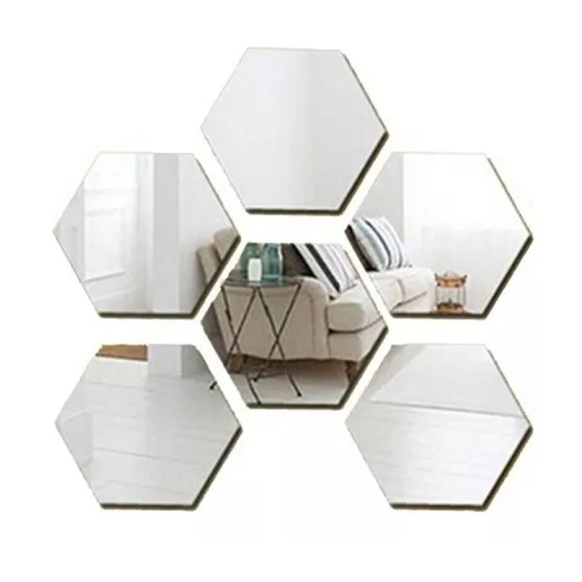 GENERICO - Set Espejos Decorativos Vinilo Pared Acrílico Adhesivos Hexagonales Marinshop