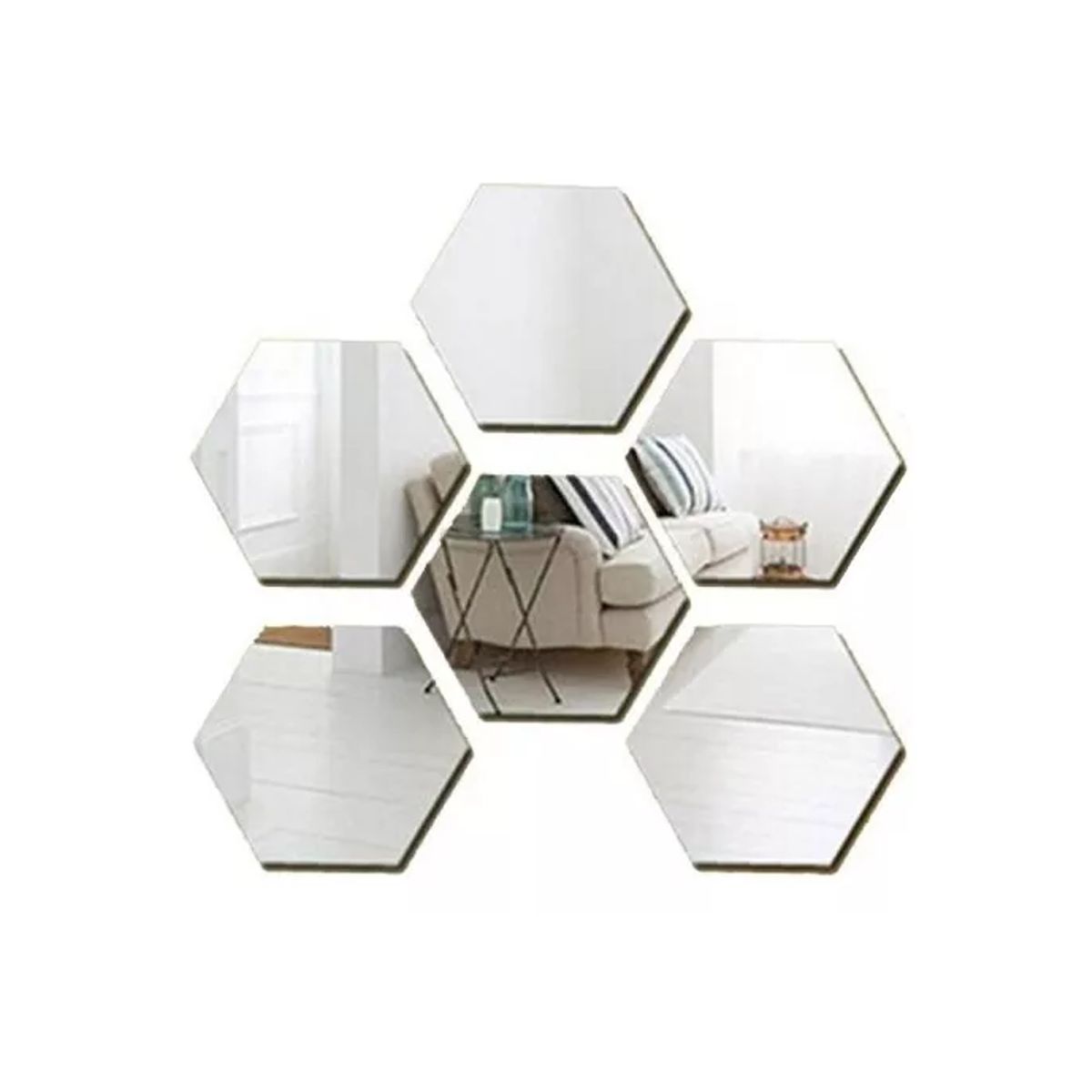 GENERICO - Set Espejos Decorativos Vinilo Pared Acrílico Adhesivos Hexagonales Marinshop