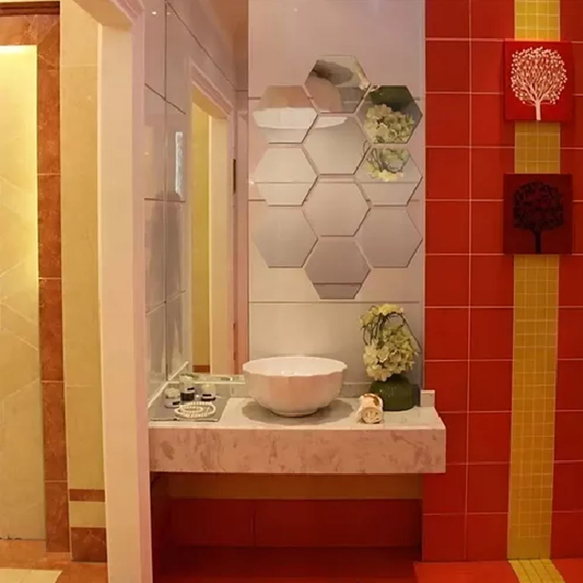 GENERICO - Set Espejos Decorativos Vinilo Pared Acrílico Adhesivos Hexagonales Marinshop