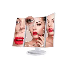 GENERICO - Espejo Maquillaje 22 Luces LED Aumento X1 X2 X3 X10 Giratorio Blanco
