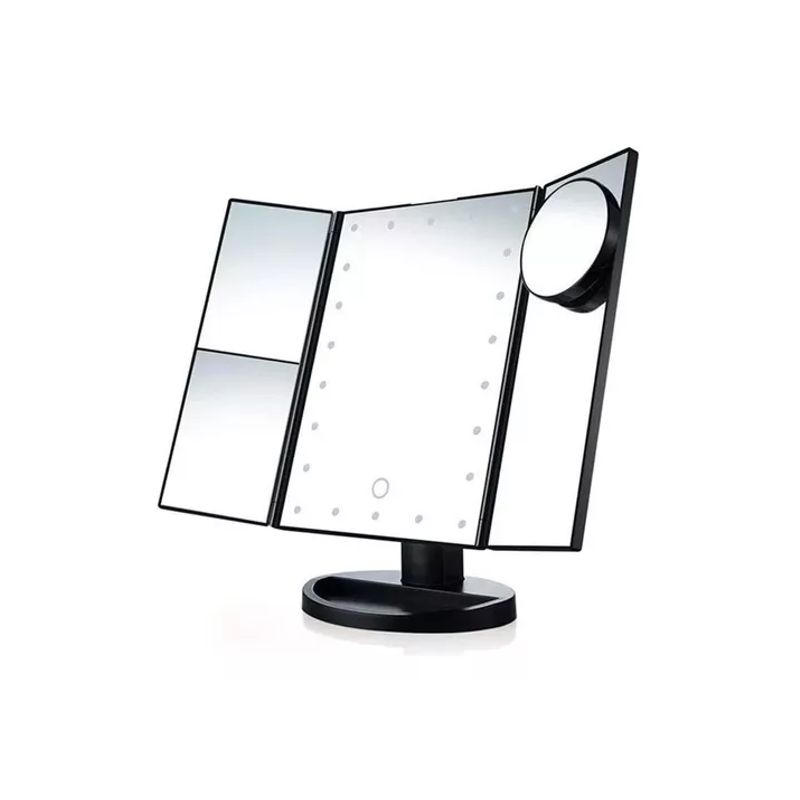 GENERICO - Espejo Maquillaje 22 Luces LED Aumento X1 X2 X3 X10 Giratorio Negro