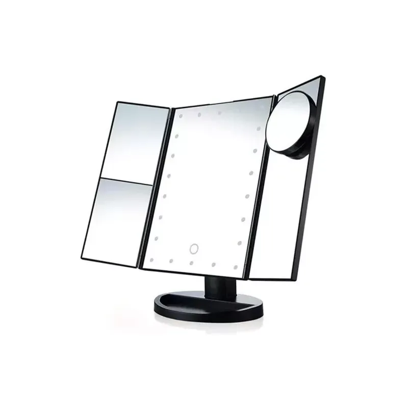 GENERICO - Espejo Maquillaje 22 Luces LED Aumento X1 X2 X3 X10 Giratorio Negro