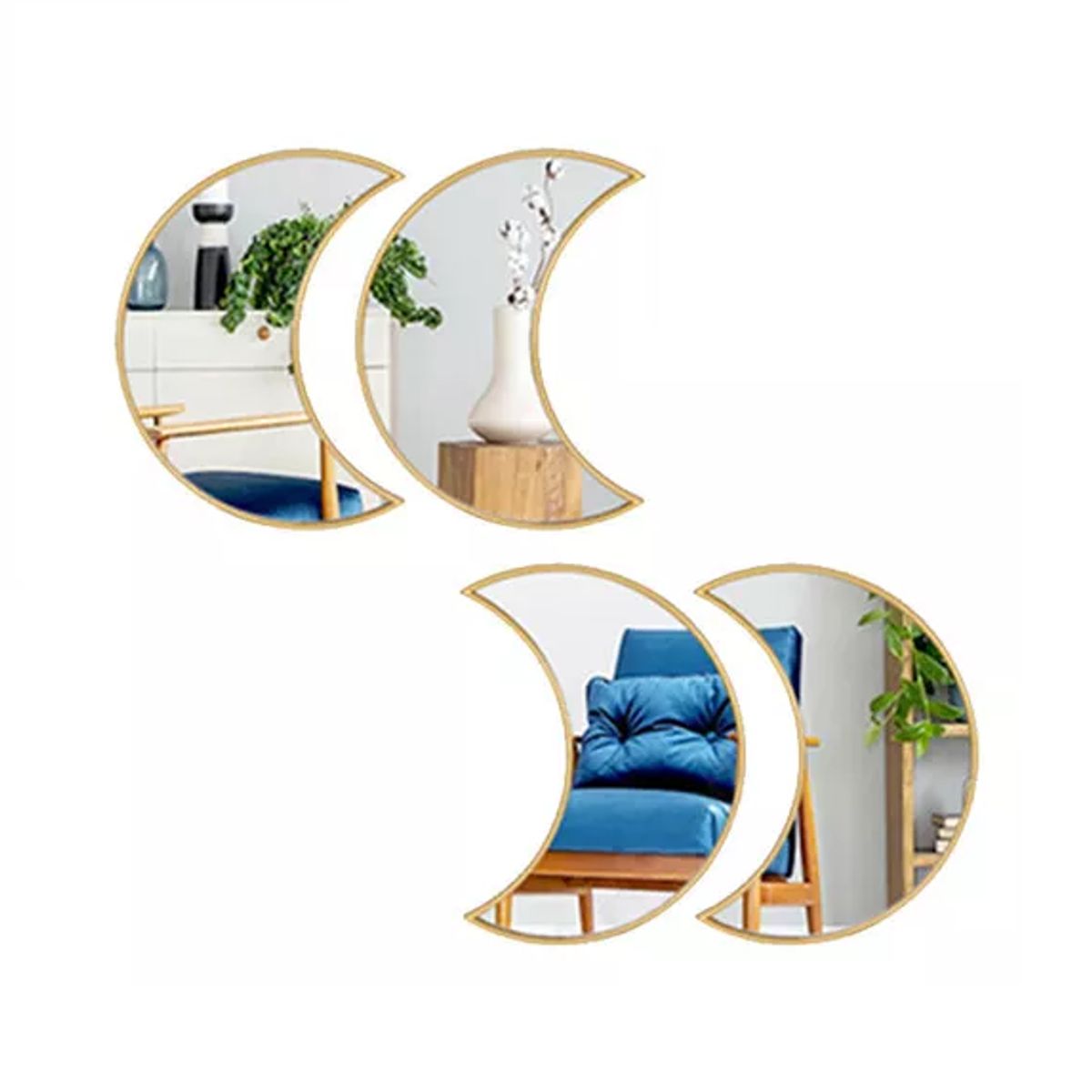GENERICO - Espejo Decorativo Set de 4 Lunas 26cm Doradas Plástico VGO